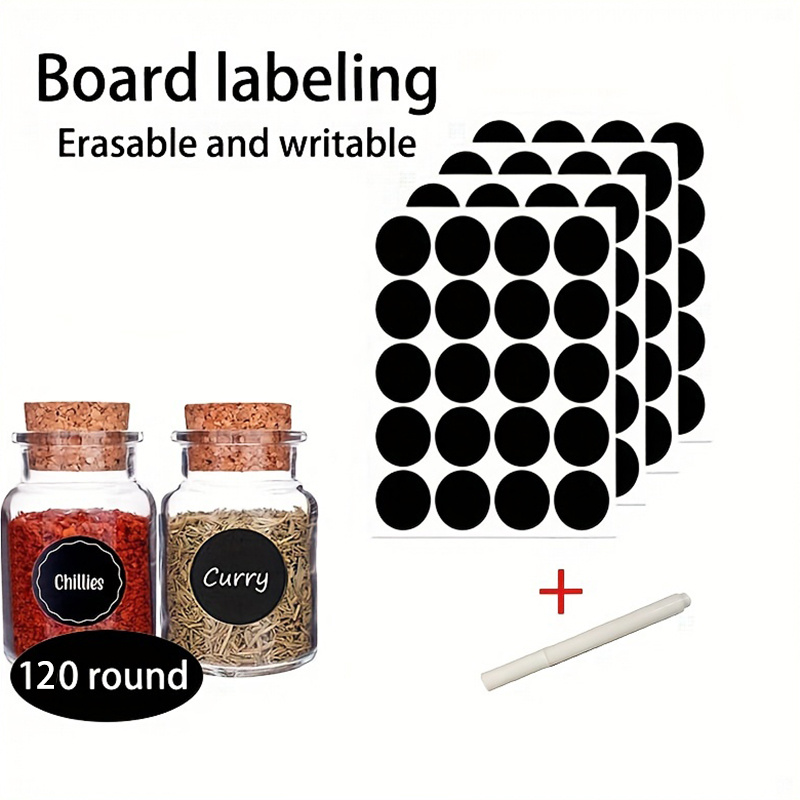 60/120pcs Waterproof and Oil-proof Spice Label Stickers with White Pen - Black Round Seasoning Bottle Stickers for Kitchen Accessories