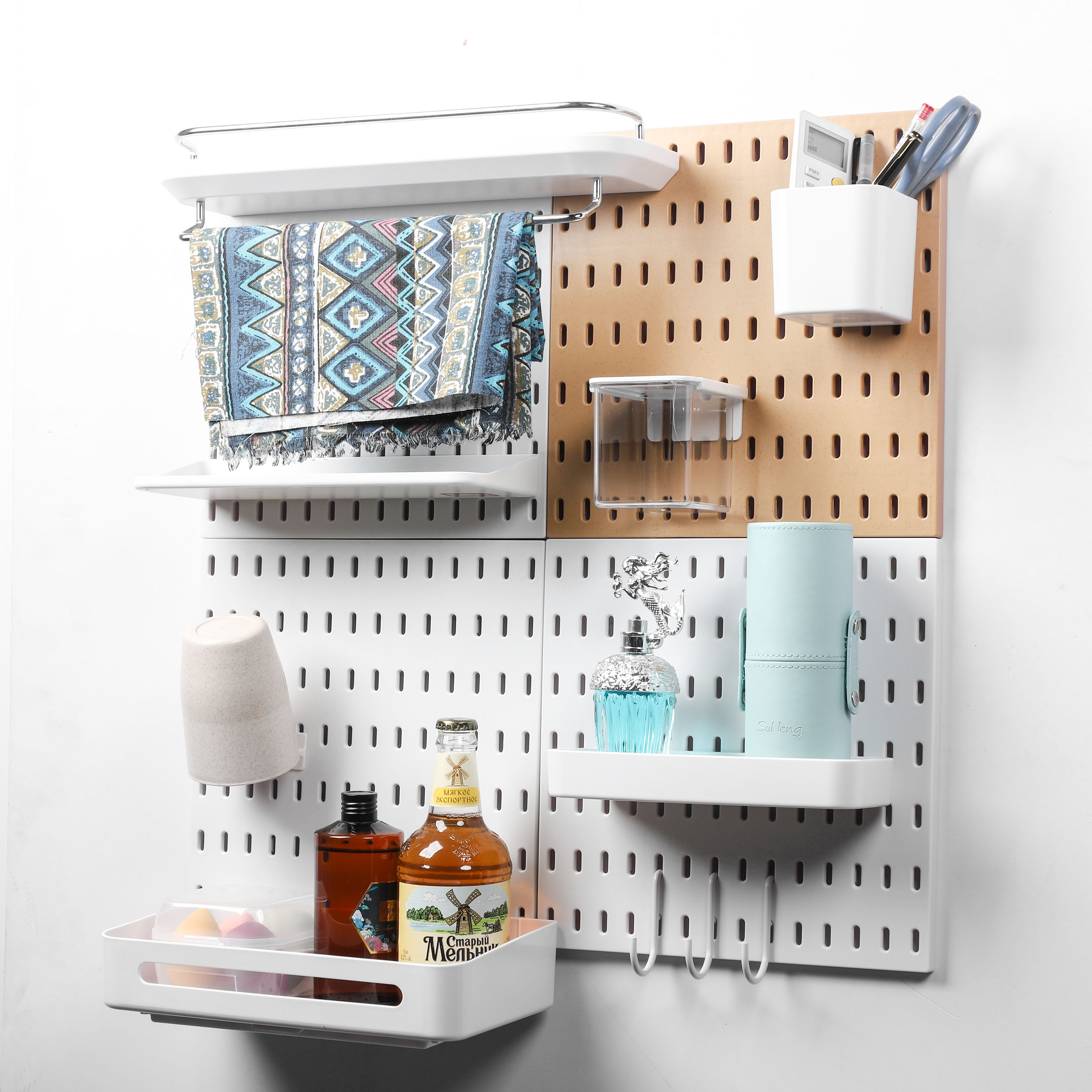 1-Pack Punch-Free Wall Storage Rack - Easy Installation No-Drill Adhesive Mounting, Durable Plastic/Metal Space-Saving Shelf for Kitchen Utensils, Spices, Towels - Household Organization Solution