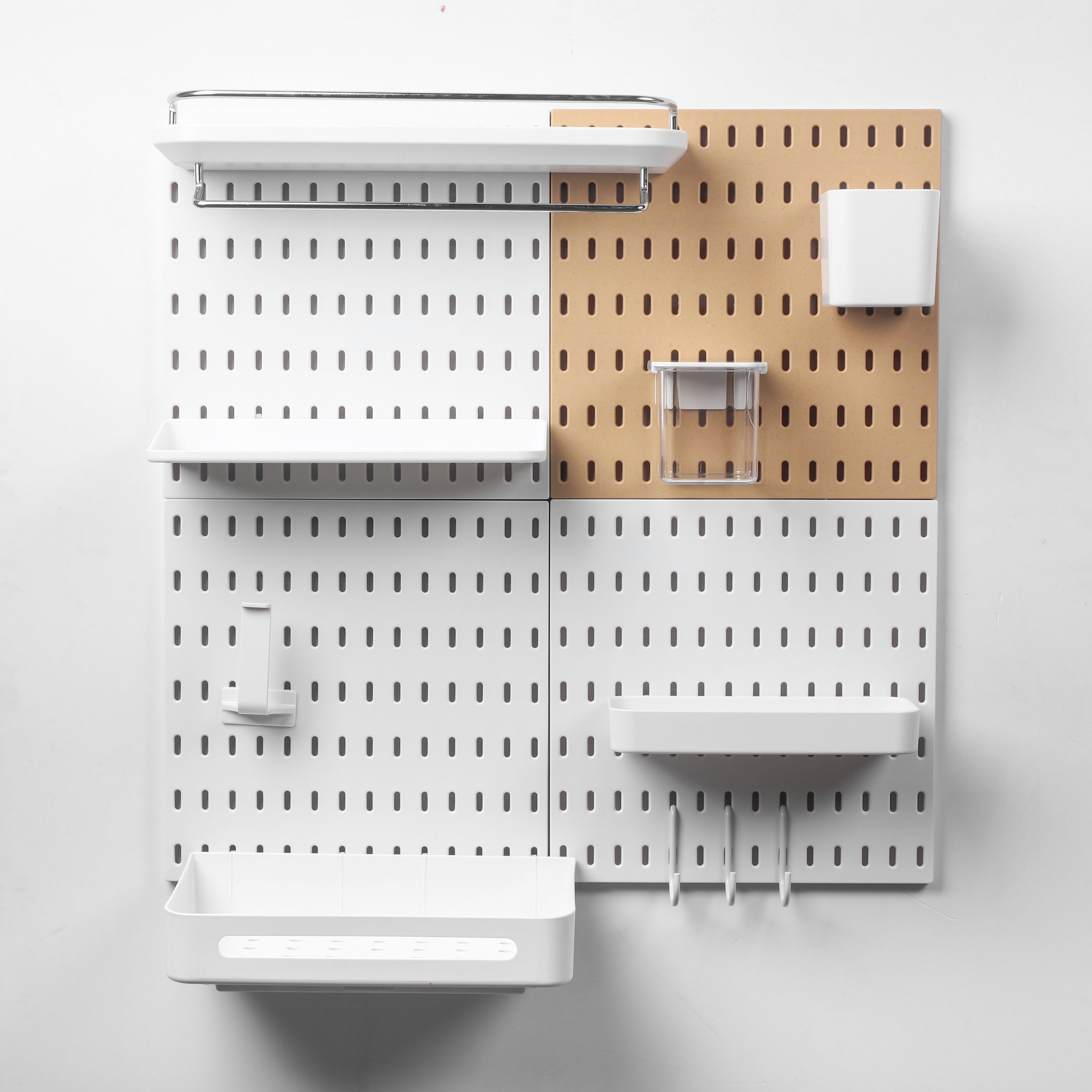 1-Pack Punch-Free Wall Storage Rack - Easy Installation No-Drill Adhesive Mounting, Durable Plastic/Metal Space-Saving Shelf for Kitchen Utensils, Spices, Towels - Household Organization Solution