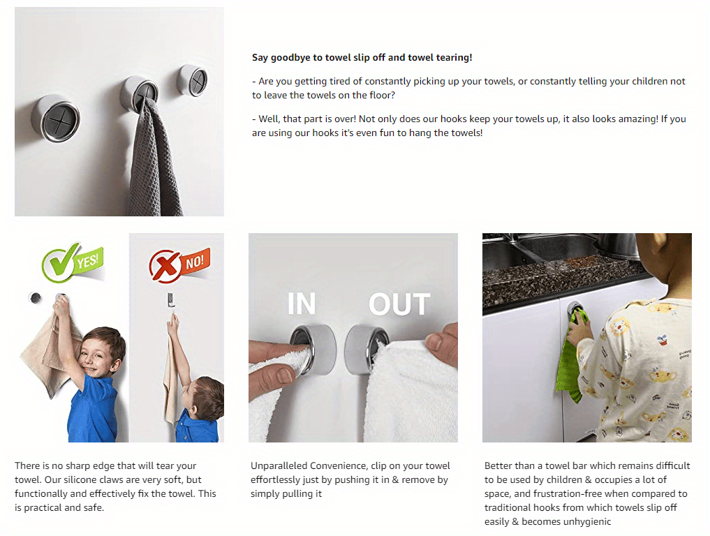 1/3pcs Fashion Style Self-Adhesive Wall Mount Towel Hooks, Plastic Easy Install No-Drill Kitchen & Bathroom Towel Holder for Home, Cabinet, Garage