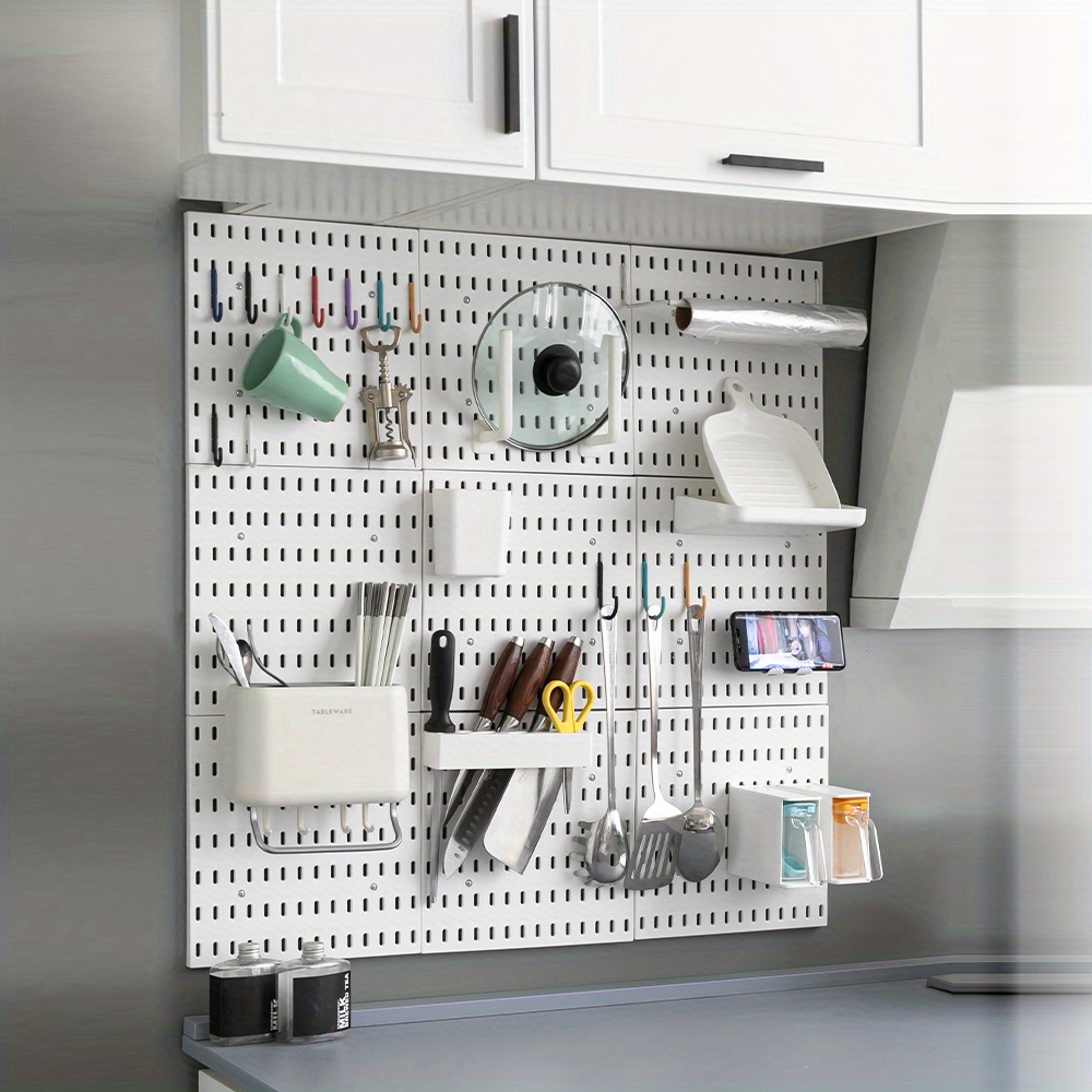 1-Pack Punch-Free Wall Storage Rack - Easy Installation No-Drill Adhesive Mounting, Durable Plastic/Metal Space-Saving Shelf for Kitchen Utensils, Spices, Towels - Household Organization Solution