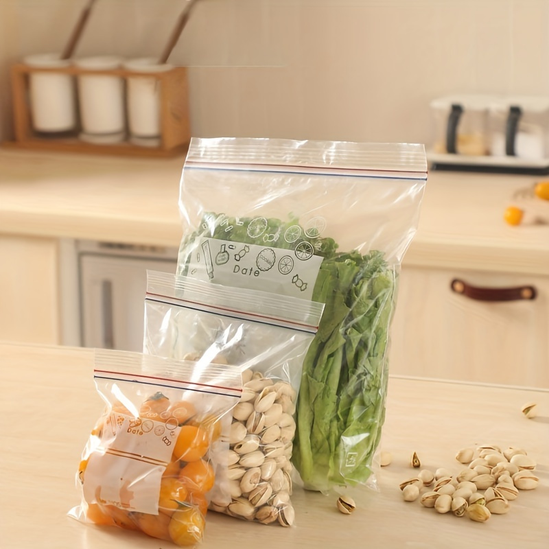 15/20/30pcs Double Zipper Bags, Reusable Food Storage Bags, Leak Proof Freezer Fresh-keeping Bags, BPA Free Fruit And Vegetable Freezer Bags, Sandwich Bags For Lunch, Meat And Veggies, Sealed Bags, Sub-packaging Bags, Kitchen Supplies