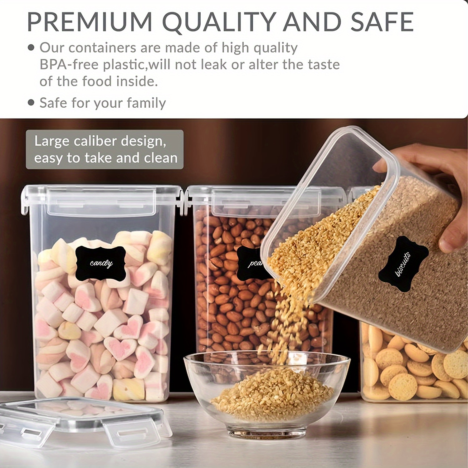 6-Pack Airtight Food Storage Containers Set, BPA-Free Plastic, 54oz/1.5qt/1.6L, Multipurpose Kitchen Pantry Organizers for Sugar, Flour, Pasta, Peanut, Dishwasher Safe, Includes Labels & Marker