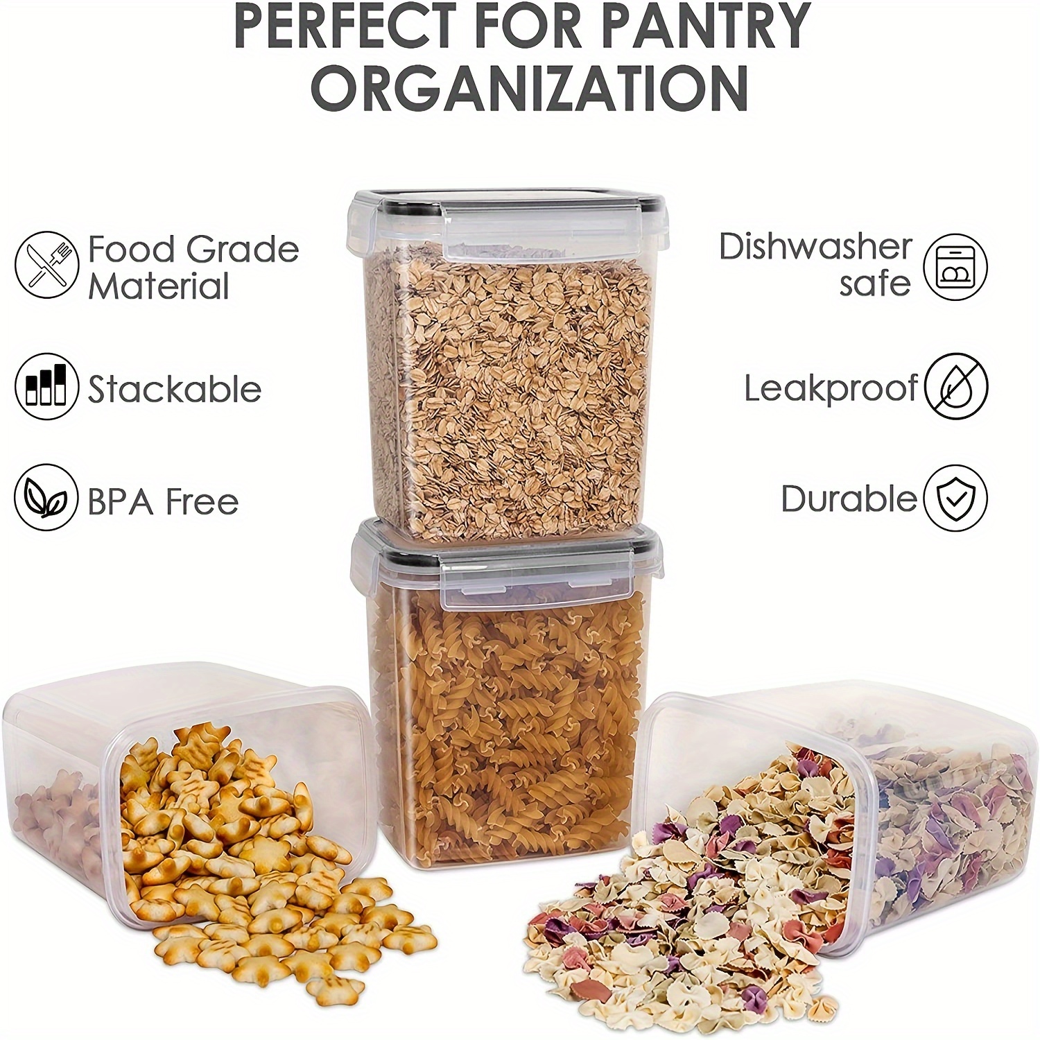 6-Pack Airtight Food Storage Containers Set, BPA-Free Plastic, 54oz/1.5qt/1.6L, Multipurpose Kitchen Pantry Organizers for Sugar, Flour, Pasta, Peanut, Dishwasher Safe, Includes Labels & Marker