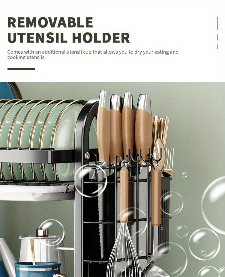 Dish Drying Rack, Space Saving Dish Rack, Dish Racks For Kitchen Counter With Cutting Board, 3 Tier Kitchen Drying Rack With A Cutlery Holder, Drying Rack For Dishes, Knives, Spoons, And Forks