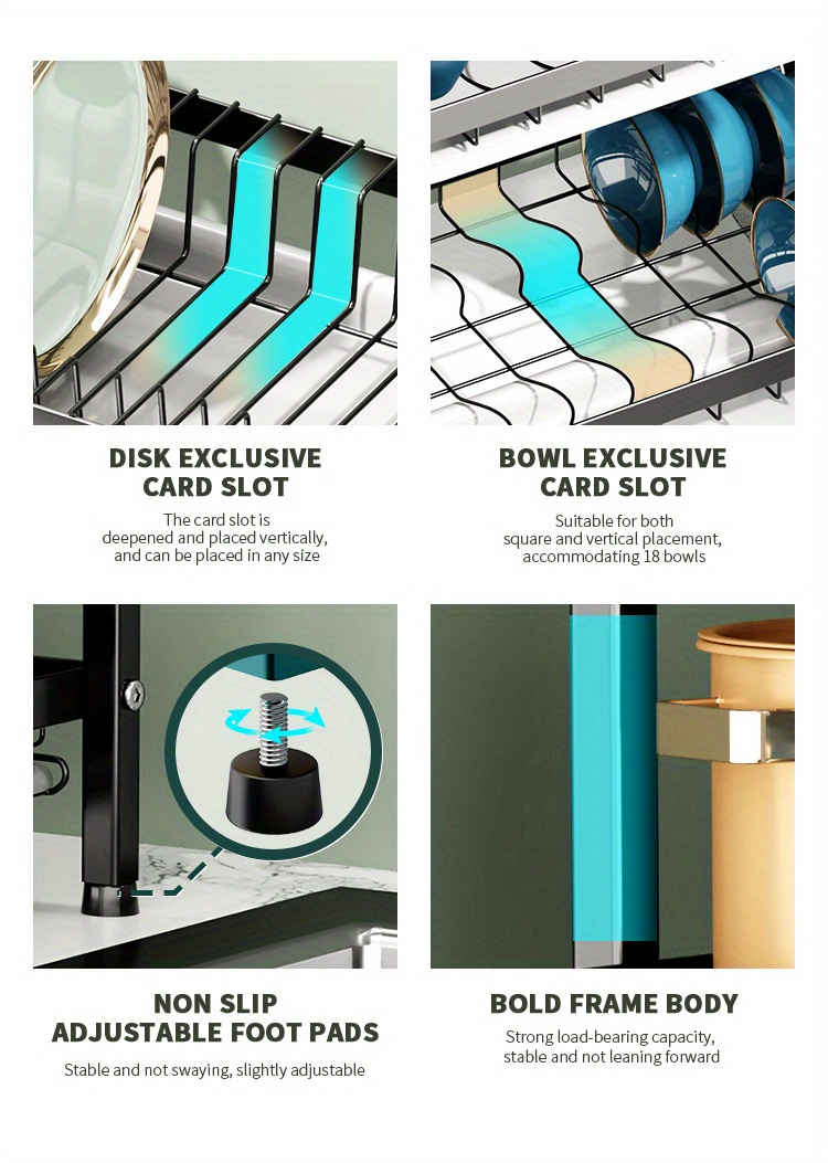 Dish Drying Rack, Space Saving Dish Rack, Dish Racks For Kitchen Counter With Cutting Board, 3 Tier Kitchen Drying Rack With A Cutlery Holder, Drying Rack For Dishes, Knives, Spoons, And Forks