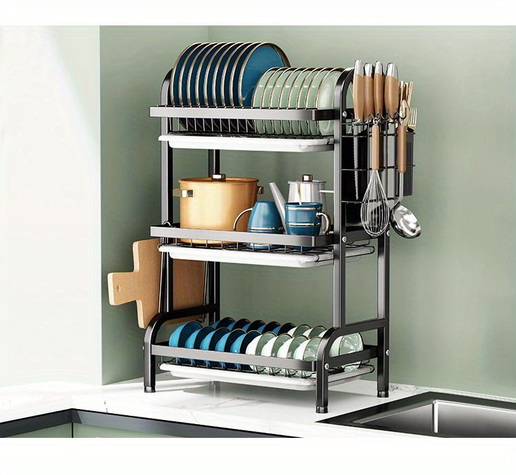 Dish Drying Rack, Space Saving Dish Rack, Dish Racks For Kitchen Counter With Cutting Board, 3 Tier Kitchen Drying Rack With A Cutlery Holder, Drying Rack For Dishes, Knives, Spoons, And Forks