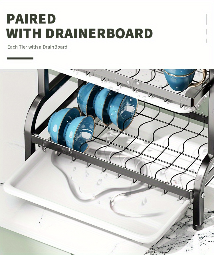 Dish Drying Rack, Space Saving Dish Rack, Dish Racks For Kitchen Counter With Cutting Board, 3 Tier Kitchen Drying Rack With A Cutlery Holder, Drying Rack For Dishes, Knives, Spoons, And Forks