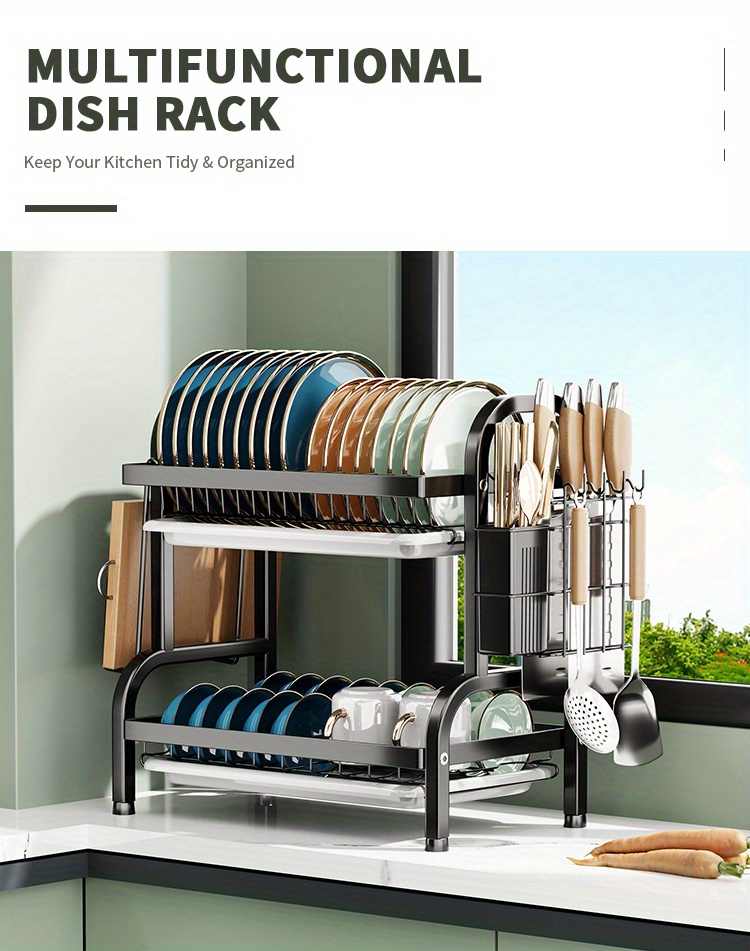 Dish Drying Rack, Space Saving Dish Rack, Dish Racks For Kitchen Counter With Cutting Board, 3 Tier Kitchen Drying Rack With A Cutlery Holder, Drying Rack For Dishes, Knives, Spoons, And Forks