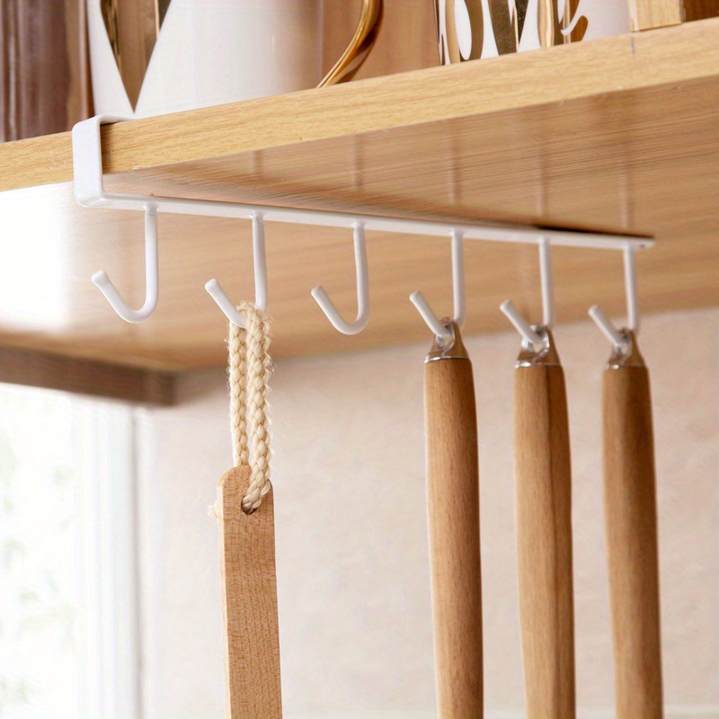 1pc Kitchen Shelf Storage Clothes Hanging Organizer Cup Holder Glass Mug Holder 6 Hooks Storage Rack