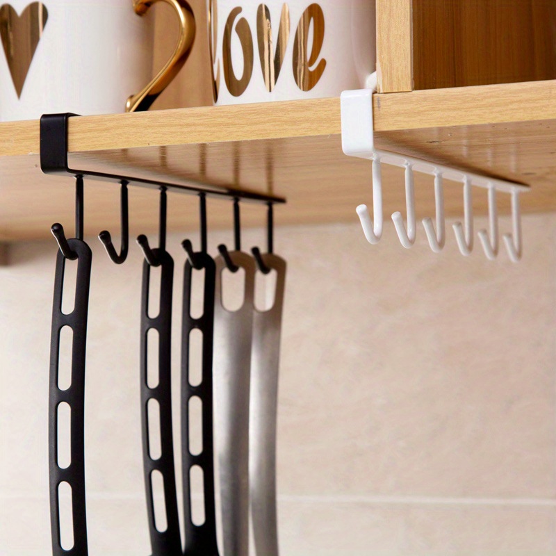 1pc Kitchen Shelf Storage Clothes Hanging Organizer Cup Holder Glass Mug Holder 6 Hooks Storage Rack