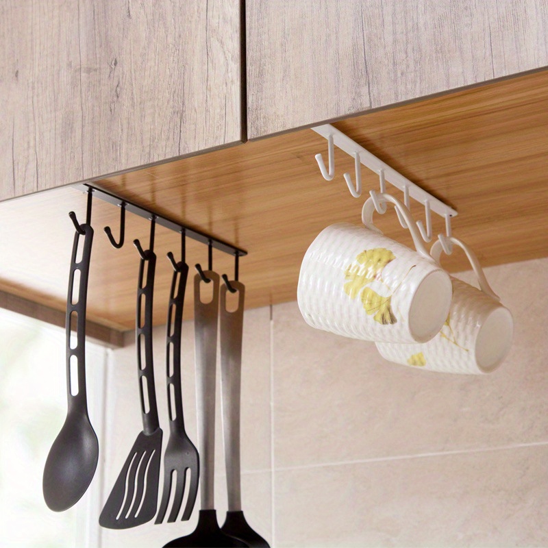 1pc Kitchen Shelf Storage Clothes Hanging Organizer Cup Holder Glass Mug Holder 6 Hooks Storage Rack