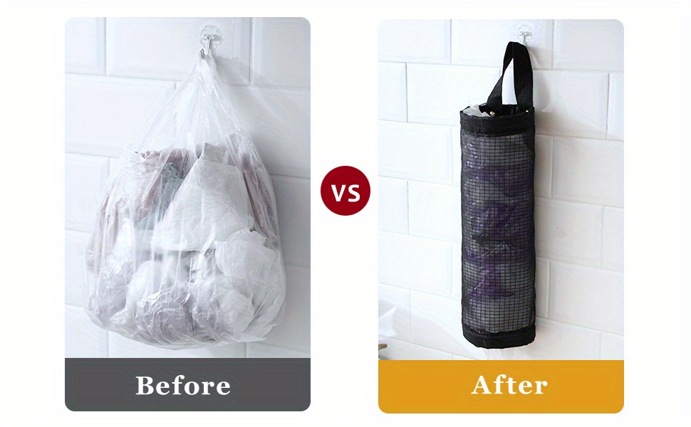 1pc Foldable Mesh Grocery Bag Holder, Breathable Plastic Bag Dispenser, Kitchen Garbage Bag Organizer with Hanging Storage