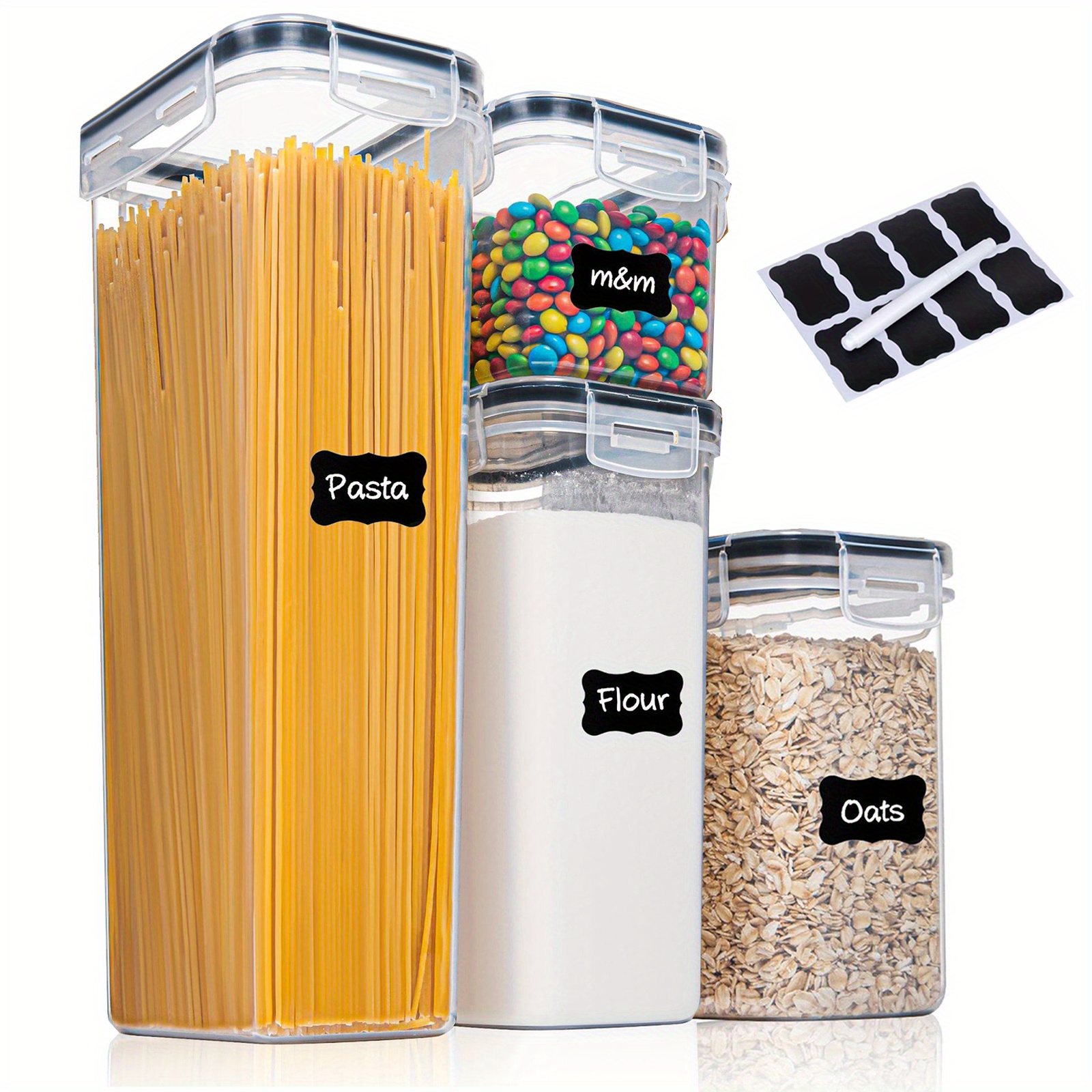 4/7/8pcs Airtight Food Storage Containers Set with Lids, BPA Free Plastic Dry Food Canisters for RV Kitchen Pantry Organization, Dishwasher Safe, with Labels - Image 5