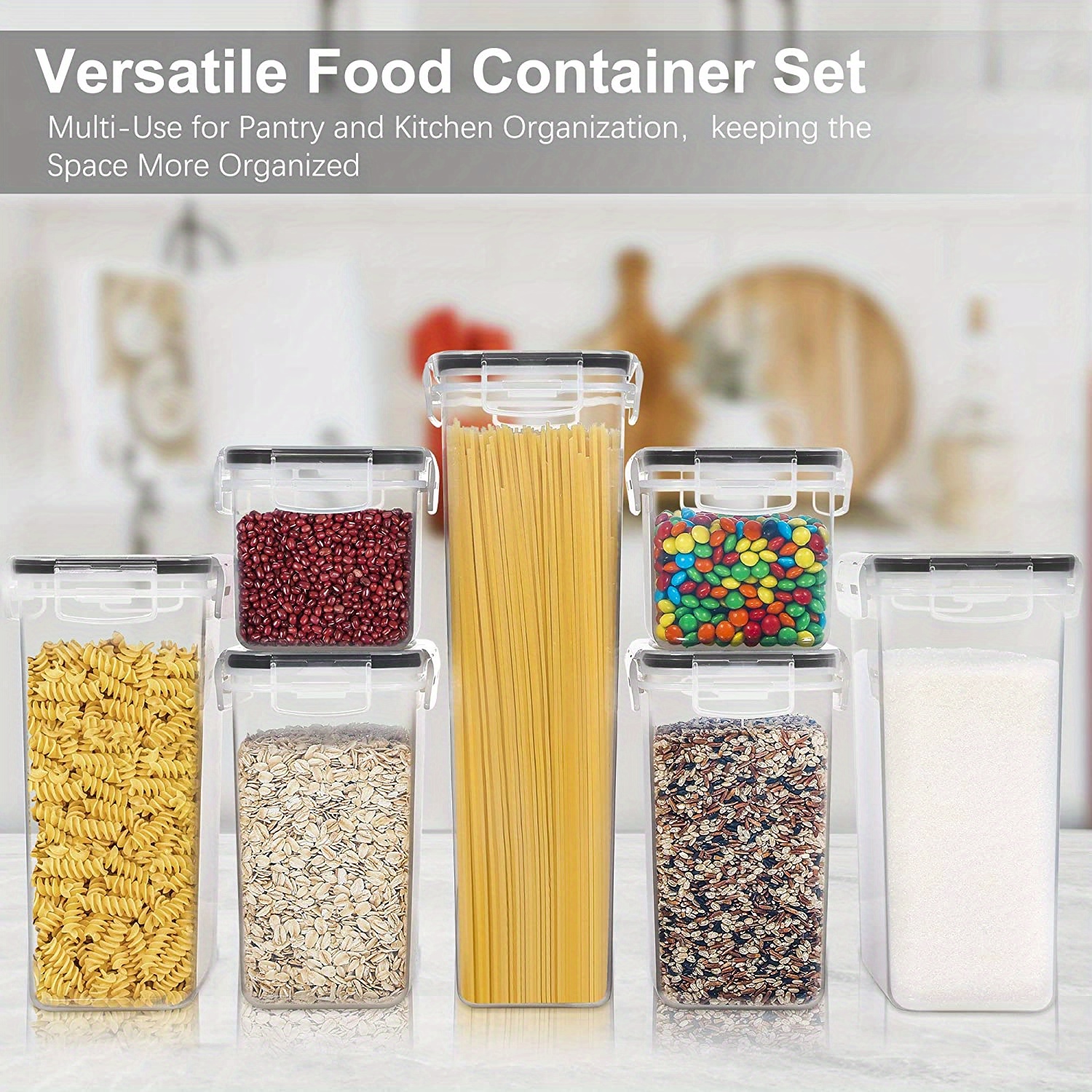 4/7/8pcs Airtight Food Storage Containers Set with Lids, BPA Free Plastic Dry Food Canisters for RV Kitchen Pantry Organization, Dishwasher Safe, with Labels