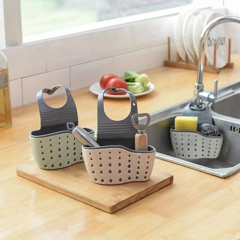 1pc Modern Plastic Sponge Holder with Adjustable Strap - Durable Silicone Storage Basket for Kitchen & Bathroom, Space-Saving Drainage Design, Ideal for Organizing Sponges and Cleaning Supplies, Bathroom Organizer|Modern Sponge Holder|Adjustable Strap Holder, Sponge Holder Organizer