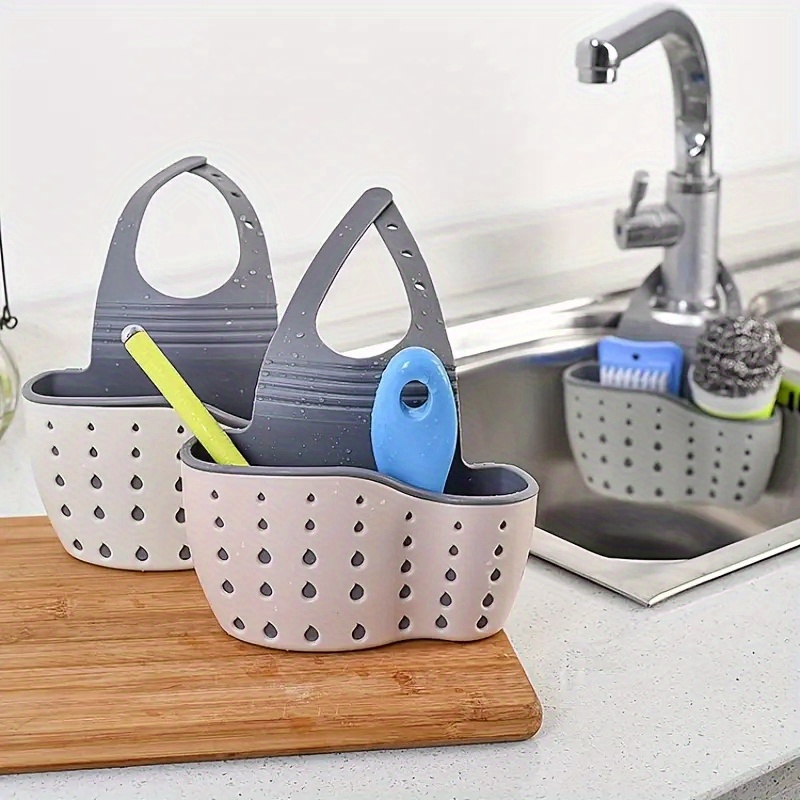 1pc Modern Plastic Sponge Holder with Adjustable Strap - Durable Silicone Storage Basket for Kitchen & Bathroom, Space-Saving Drainage Design, Ideal for Organizing Sponges and Cleaning Supplies, Bathroom Organizer|Modern Sponge Holder|Adjustable Strap Holder, Sponge Holder Organizer
