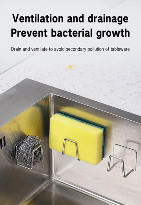 Sink Sponge Rack Drainage Storage Rack With Adhesive Back Stainless Steel Kitchen Wire Ball Rag Storage Rack Self-adhesive Storage Rack Wall Hook