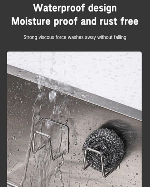 Sink Sponge Rack Drainage Storage Rack With Adhesive Back Stainless Steel Kitchen Wire Ball Rag Storage Rack Self-adhesive Storage Rack Wall Hook