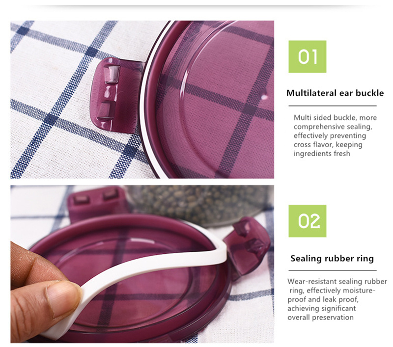 Kitchen plastic convenience box/circular plastic lunch box/refrigerator food storage sealed box, green/red, 2200ml/1300ml/800ml/400ml 4pcs set, can be heated in the microwave, can be refrigerated in the refrigerator