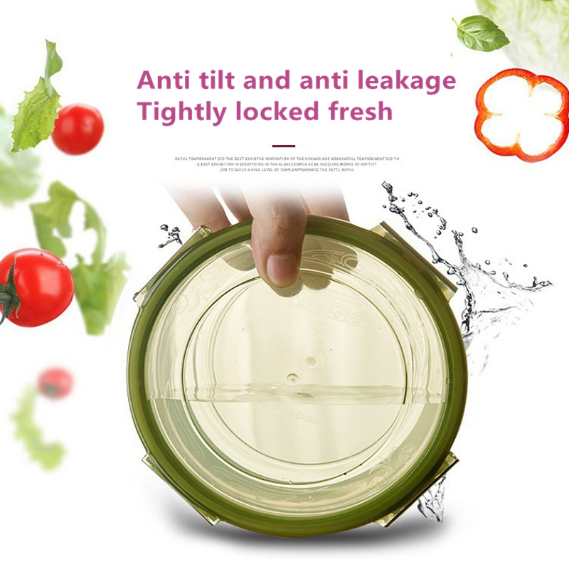 Kitchen plastic convenience box/circular plastic lunch box/refrigerator food storage sealed box, green/red, 2200ml/1300ml/800ml/400ml 4pcs set, can be heated in the microwave, can be refrigerated in the refrigerator
