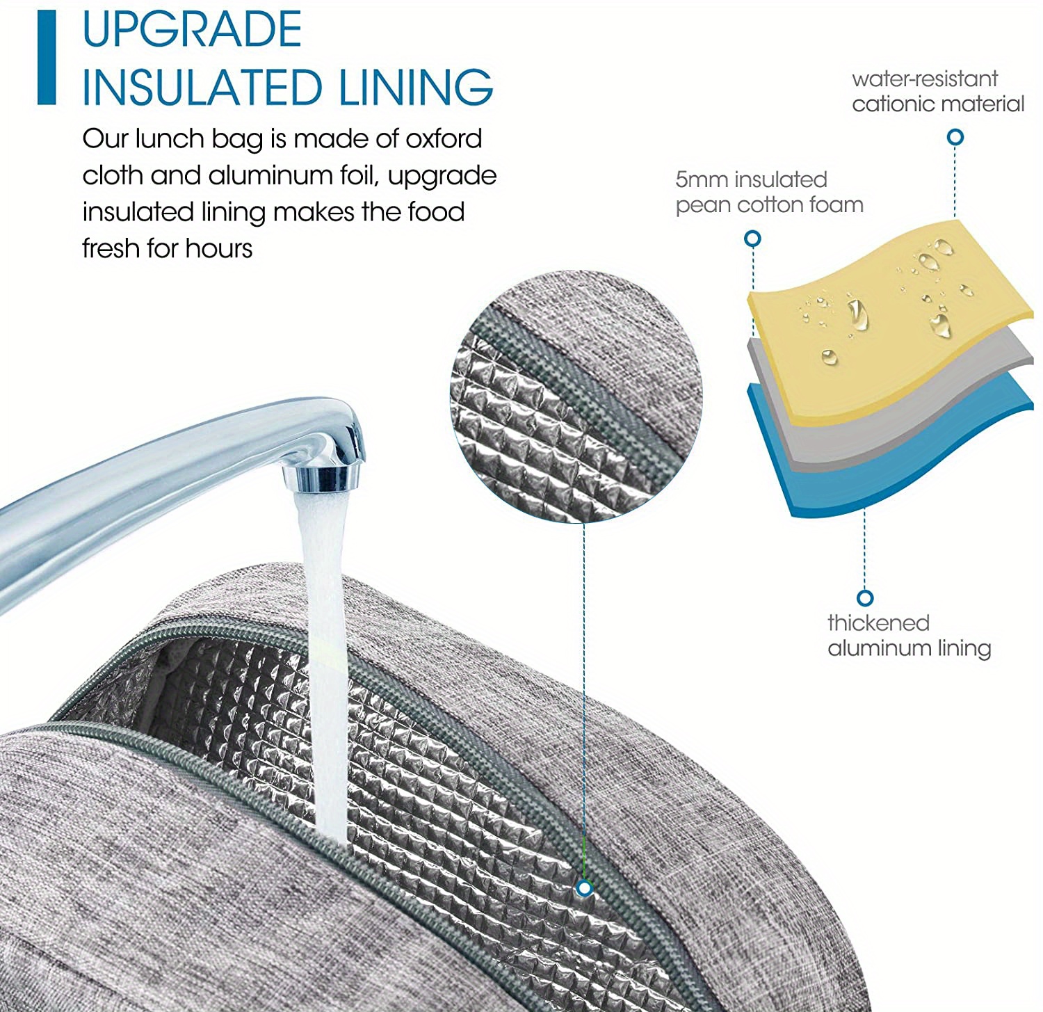 Insulated Lunch Bag with Golden Lettering & Floral Design - Gray Canvas Thermal Tote for School, Travel, and Picnics - Keeps Food Warm or Cold - Hand Wash Only, Lunch Box