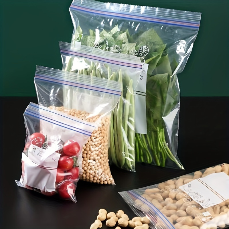 15/20/30/65/130/195pcs Double Sealing Strip Food Storage Bags, Double Zipper Bags, Transparent Storage Bag, Sealed Bags, Anti-odor Leak Proof Freezer Bag For Fruits, Vegetables, Grains, Home Kitchen Supplies