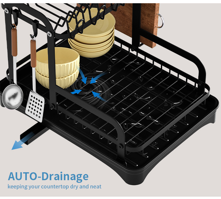 1pc Dish Drying Rack For Kitchen Counter Over The Sink, Larger 2-Tier Dish Drying Rack Drainboard Set With Double-Layer Bowl Rack, Cup Rack, Cutting Board, Kitchen Accessories