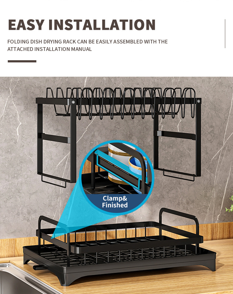 Two-Tier Dish Drying Rack, Rustproof Kitchen Rack with Drainboard And Utensil Holder for Countertop