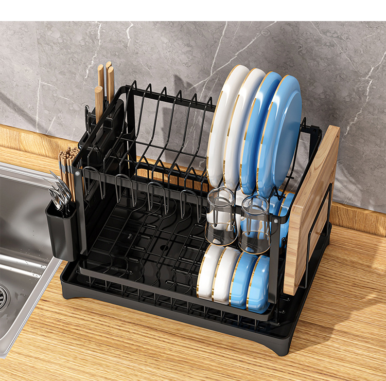 Two-Tier Dish Drying Rack, Rustproof Kitchen Rack with Drainboard And Utensil Holder for Countertop