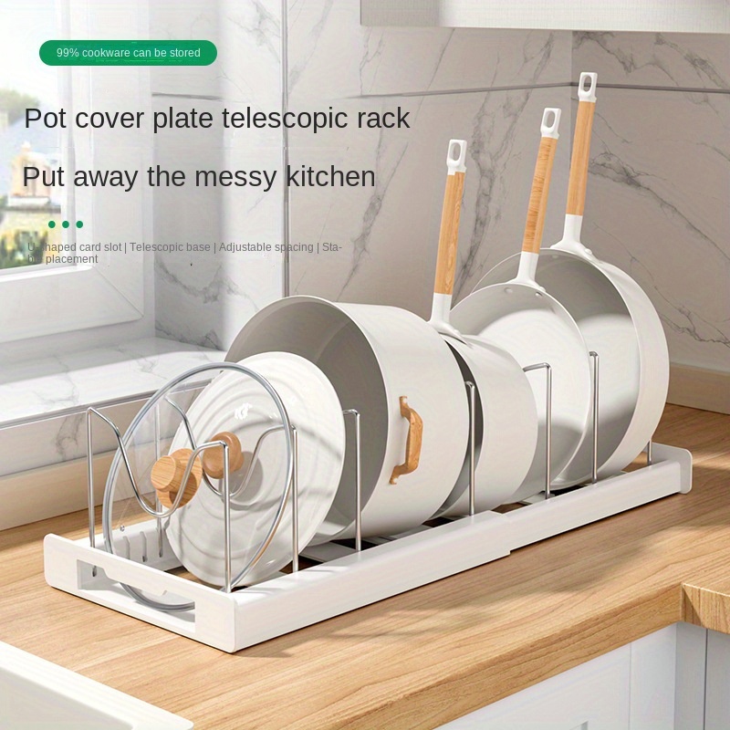 1pc Retractable Pot Rack, Kitchen Storage Rack, Cabinet Built-in Pot Rack Under Sink, Adjustable Pot Pan And Lid Storage Rack, Kitchen Accessories