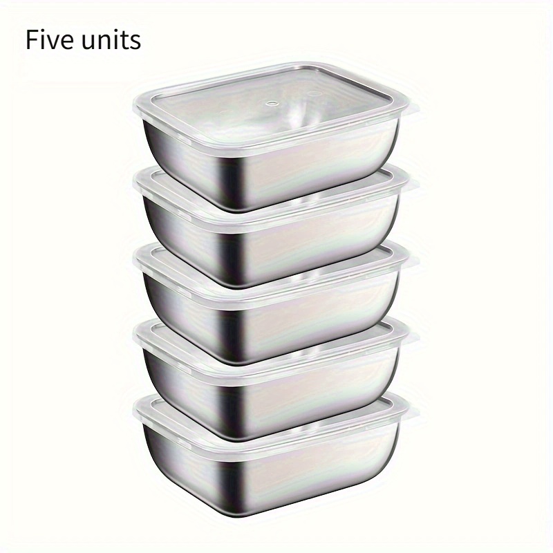 5pcs Stainless Steel Food Storage Containers with Flip-Top Lids - Airtight, Reusable, Safe for Food Contact - Perfect for Picnics, Meal Prep, Fridge Organization & Kitchen Essentials - No Electricity Needed, Picnic Essentials | Stackable Containers | Durable Food Containers, Food Storage Organizer - Image 4