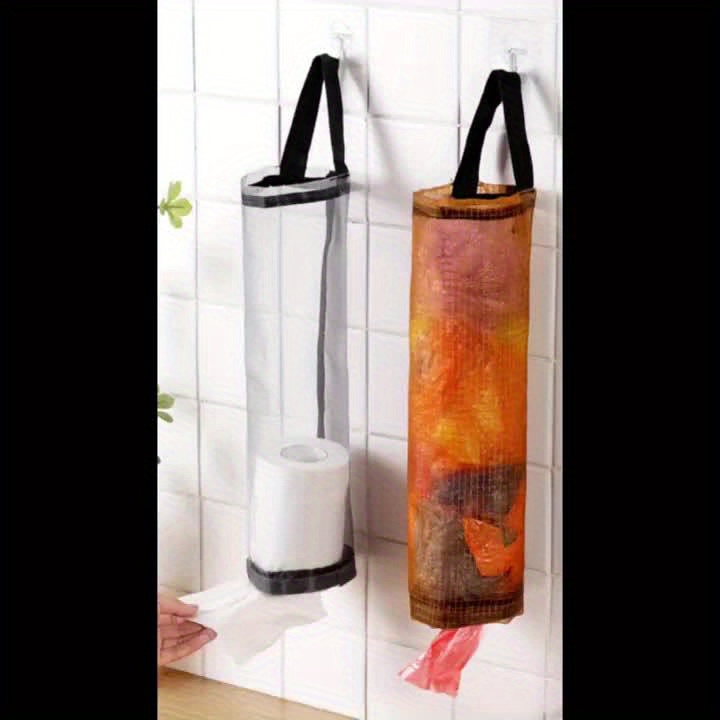 1pc Foldable Mesh Grocery Bag Holder, Breathable Plastic Bag Dispenser, Kitchen Garbage Bag Organizer with Hanging Storage - Image 11