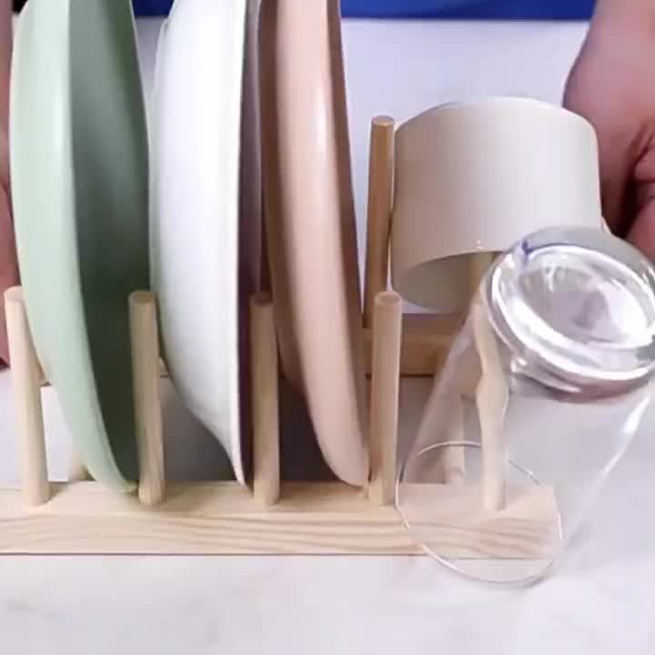 1pc Wooden Plate Racks Dish Stand Holder, Kitchen Storage Cabinet Organizer For Dish/Plate/Bowl/Cup/Pot Lid/Cutting Board, Drain Rack For Kitchen Utensils, Kitchen Cabinet Organizer, Kitchen Organizer - Image 13