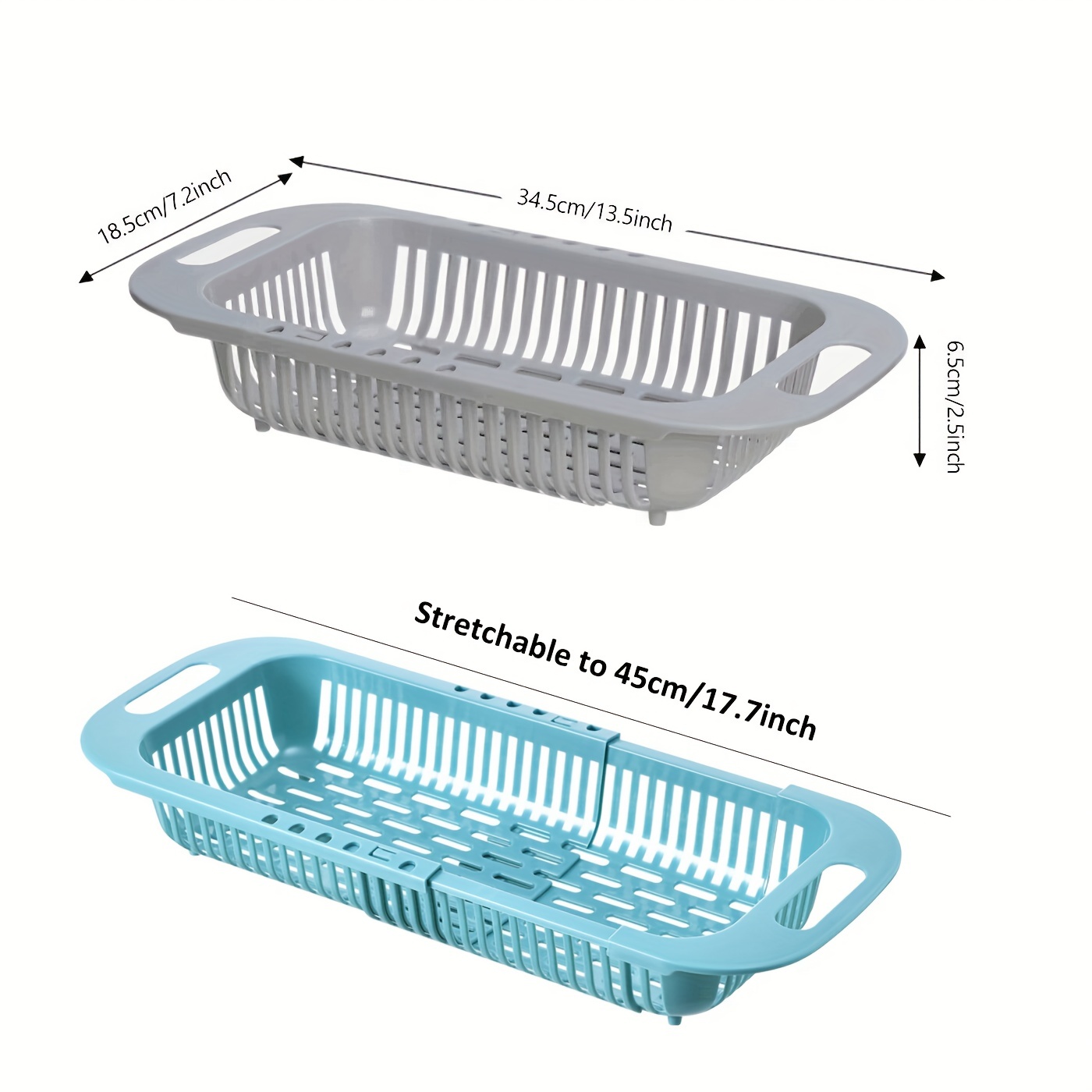 1pc Retractable Drain Rack - Kitchen Basket For Vegetables And Dishes, Plastic Dish Rack With Filter Basket - 34.29cm/18.29cm/6.35cm - Easy To Clean And Store