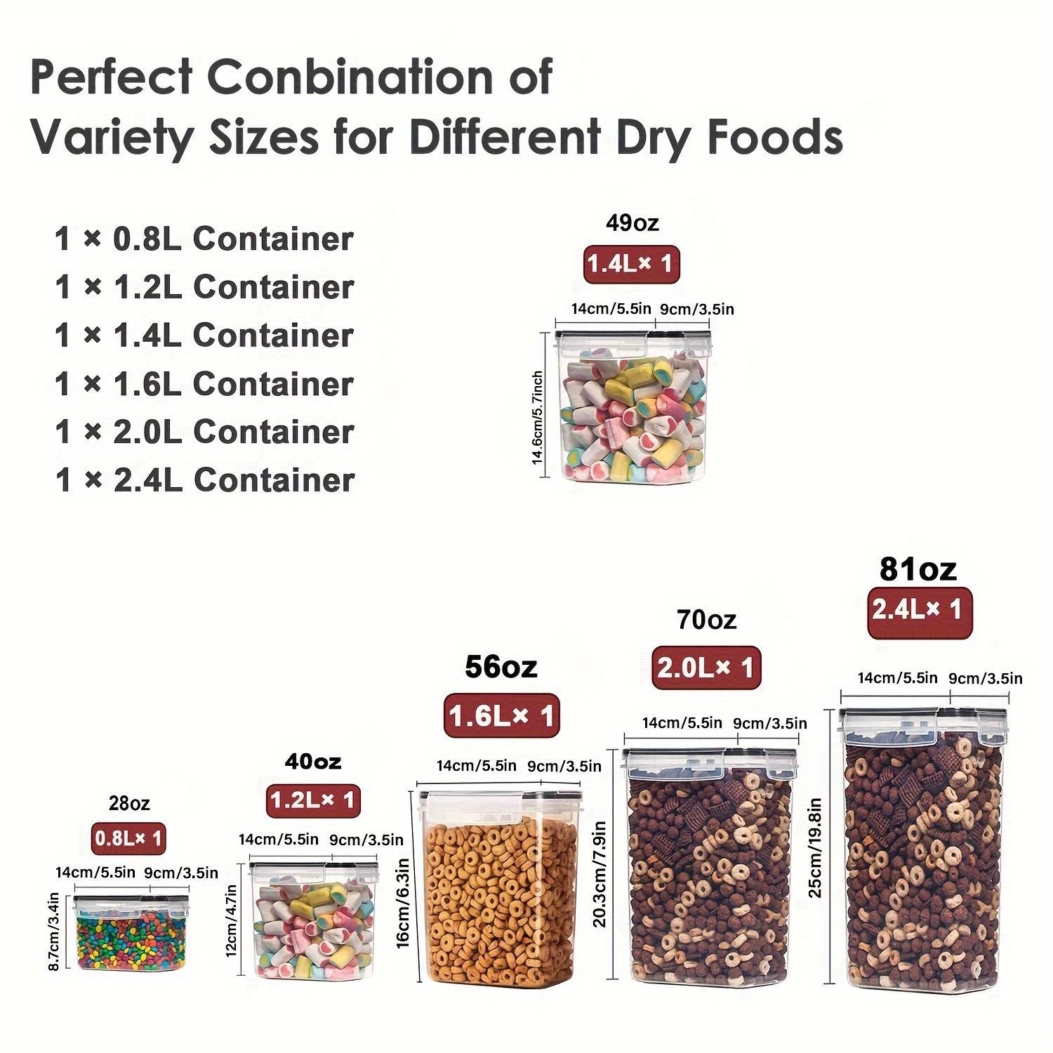 6/12pcs Airtight Food Storage Containers Set with Lids, BPA Free Plastic Dry Food Canisters for Kitchen Pantry Organization and Storage, Dishwasher safe, Include Labels and Marker