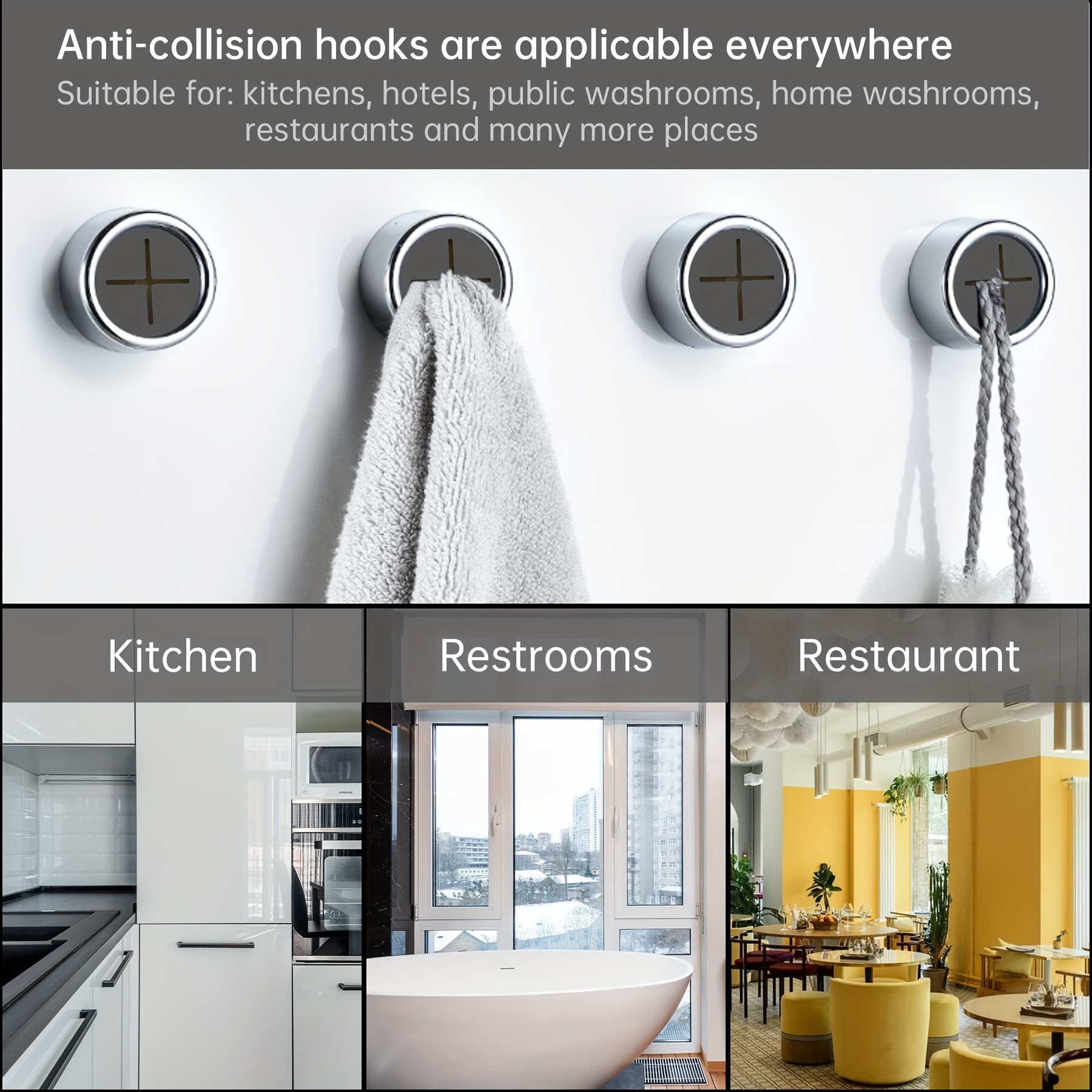 1/3pcs Fashion Style Self-Adhesive Wall Mount Towel Hooks, Plastic Easy Install No-Drill Kitchen & Bathroom Towel Holder for Home, Cabinet, Garage
