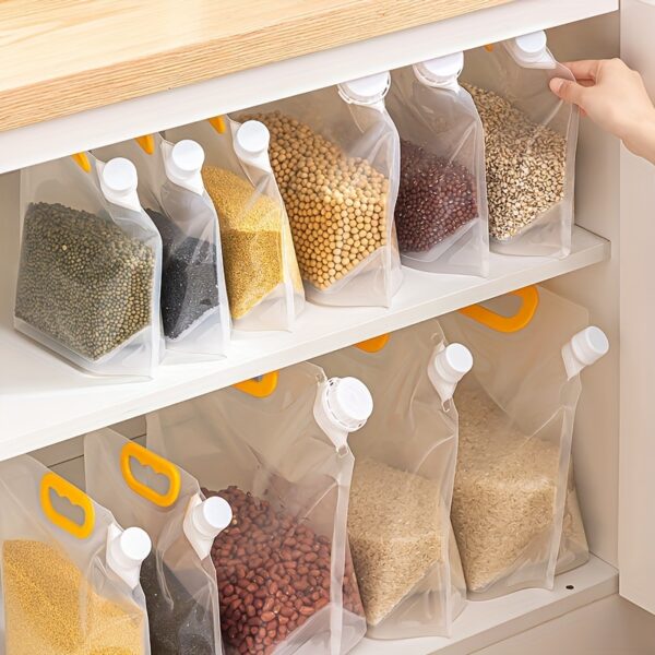 5pcs Reusable Food Storage Bags with Spouts - Leakproof, Moisture-Proof & Freshness Seal for Grains, Nuts, Snacks & More - Kitchen Organization Essentials