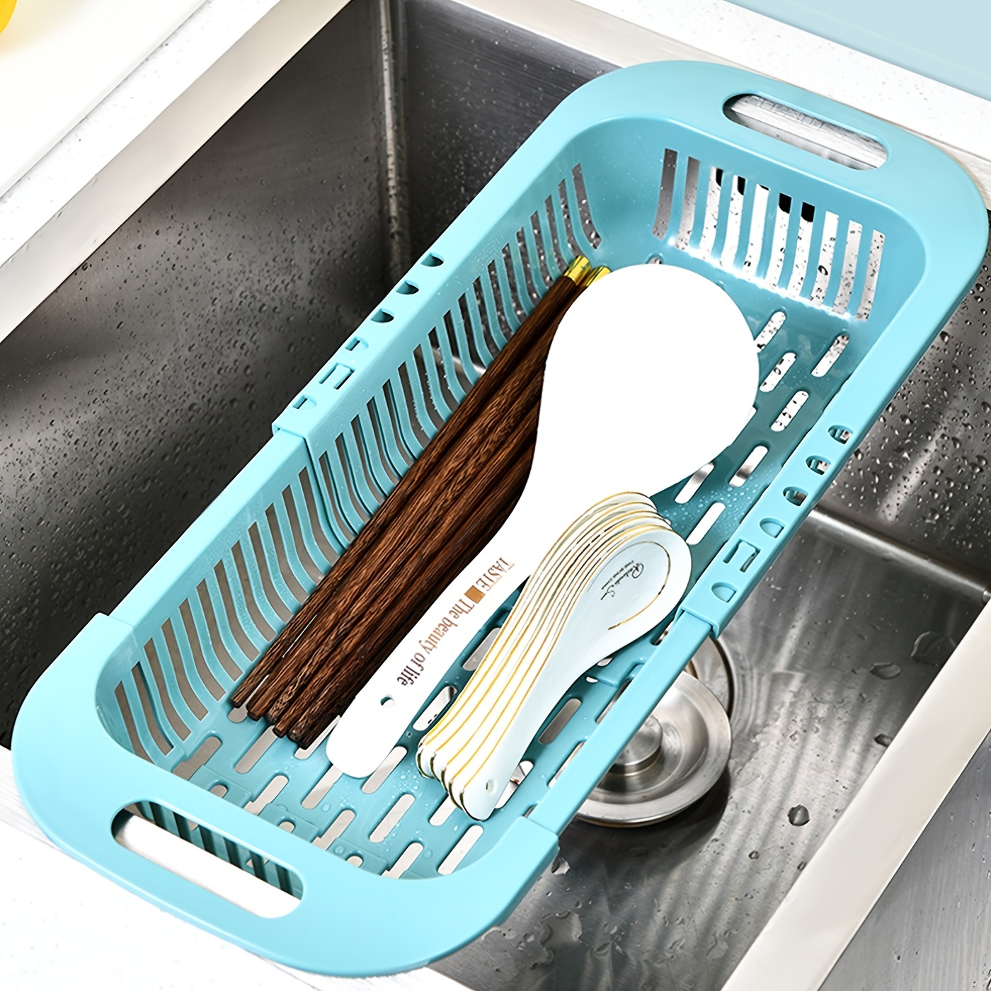 1pc Retractable Drain Rack - Kitchen Basket For Vegetables And Dishes, Plastic Dish Rack With Filter Basket - 34.29cm/18.29cm/6.35cm - Easy To Clean And Store