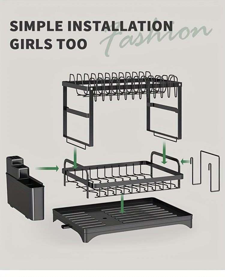2-Tier Rustproof Dish Drying Rack with Drainboard & Utensil Holder - Durable Plastic & Metal Kitchen Counter Organizer for Dishes, Cups, and Utensils - Space-Saving Design for Modern Kitchens, Dish Drying Rack for Kitchen Counter
