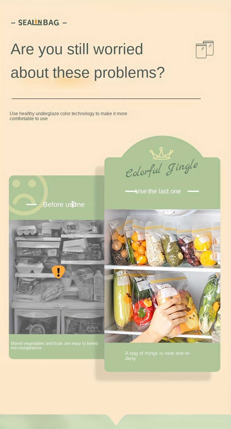 15/20/30pcs Cartoon Pattern Reusable Storage Zipper Bag, Sub-Packaging Bag, Fresh-keeping Bag, Anti-odor Leak-Proof Freezer Bag For Fruits, Vegetables, Grains, Home Kitchen Supplies