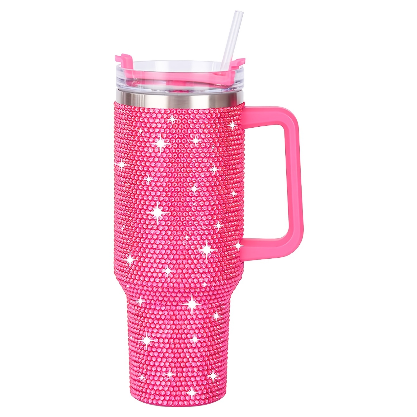 1pc Shiny Rhinestone 40 Oz Tumbler With Handle, Stainless Steel Insulated Travel Coffee Mug Double Wall Leak Resistant Vacuum Tumbler With Straw Portable Tumbler, Summer Drinkware, Home Kitchen Items, Birthday Gifts Back To School Supplies