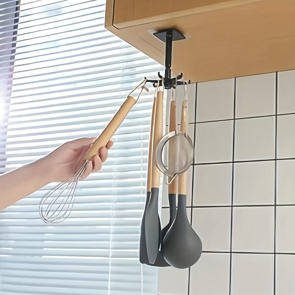 1pc Heavy Duty Kitchen Cutlery Rack Hook, Plastic Self-adhesive Hook 360 Degree Rotating Wall Hanger, 6 Claw Hook, Suitable For Home Kitchen, Bathroom And Office