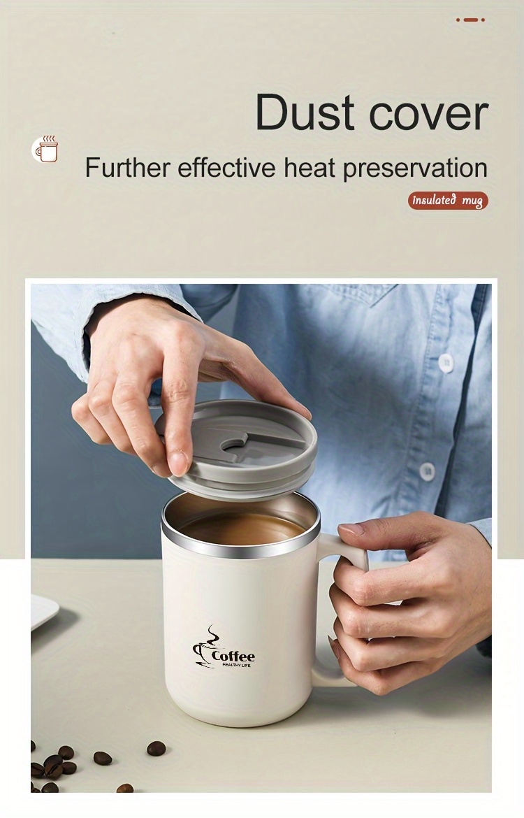 1 304 Stainless Steel Insulated Coffee Cup with Handle And Lid, Stainless Steel Coffee Travel Cup, Double-Layer Hollow Coffee Cup, Suitable for Office, Outdoor, Back to School Supplies