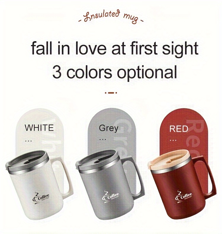 1 304 Stainless Steel Insulated Coffee Cup with Handle And Lid, Stainless Steel Coffee Travel Cup, Double-Layer Hollow Coffee Cup, Suitable for Office, Outdoor, Back to School Supplies