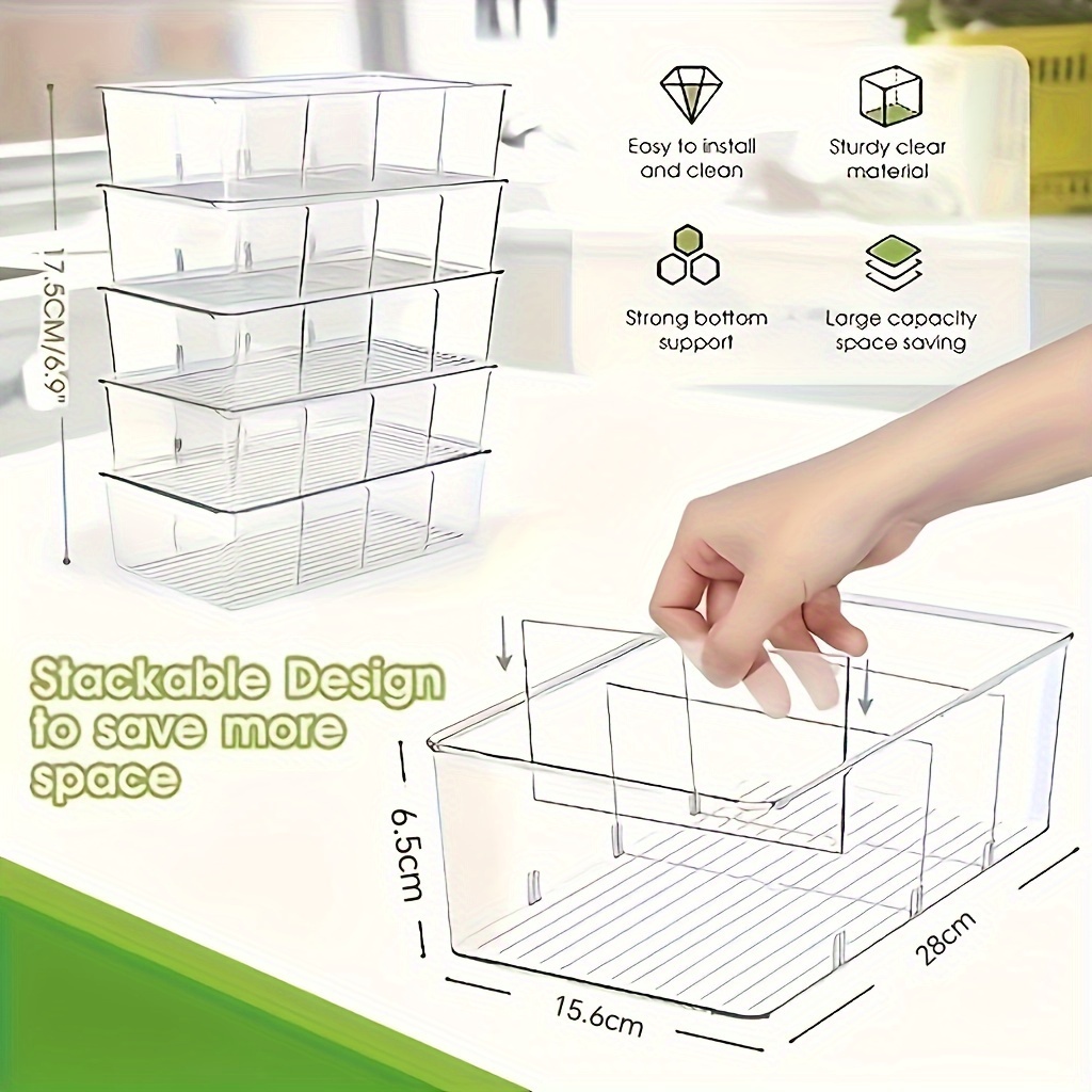 1/2pcs Storage & Organization, Food Storage Organizer Bins, Clear Plastic Removable Snack Organizer, Pantry Organization Storage Racks With 3 Dividers, For Kitchen Cabinets Snacks, Packets, Spices, Kitchen Supplies