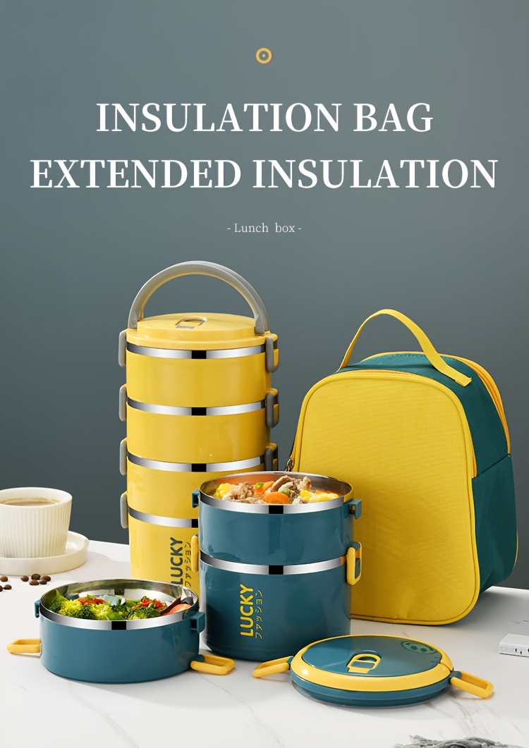 1 set of stainless steel reusable lunch box with lunch bag and utensils, large capacity portable thermos container suitable for school, picnics, camping, students, workers, and kitchen use,back to school