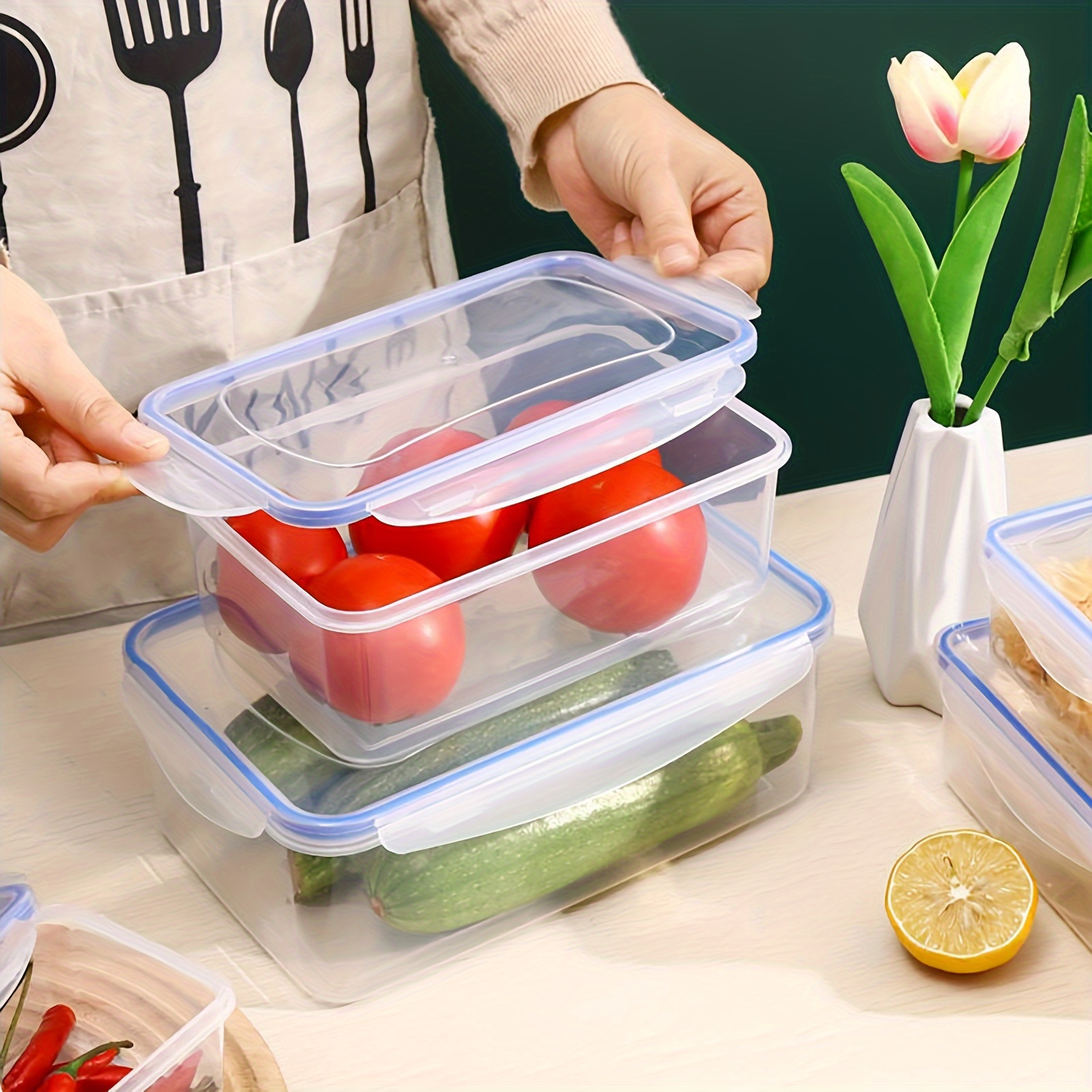 1pc, Transparent Food Storage Box, Plastic Storage Box, Moisture-proof Grain Storage Box, Large Storage Containers, Kitchen Refrigerator Storage Box, Food Airtight Container, Thickened Food Sealing Box, Microwave Safe, Home Kitchen Accessories