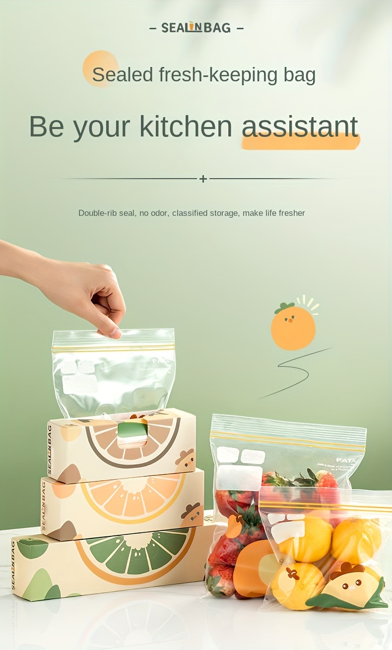 15/20/30pcs Cartoon Pattern Reusable Storage Zipper Bag, Sub-Packaging Bag, Fresh-keeping Bag, Anti-odor Leak-Proof Freezer Bag For Fruits, Vegetables, Grains, Home Kitchen Supplies