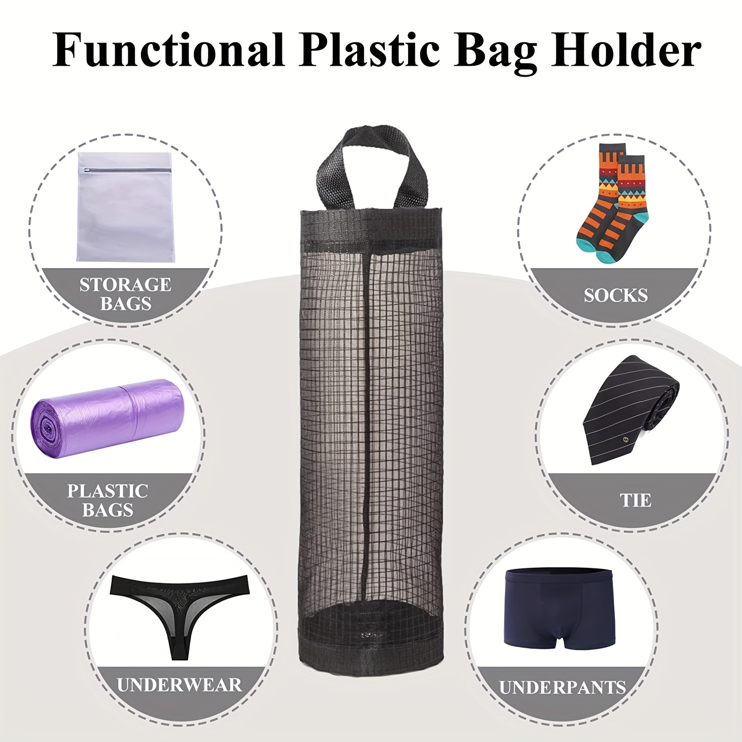 1pc Foldable Mesh Grocery Bag Holder, Breathable Plastic Bag Dispenser, Kitchen Garbage Bag Organizer with Hanging Storage - Image 8